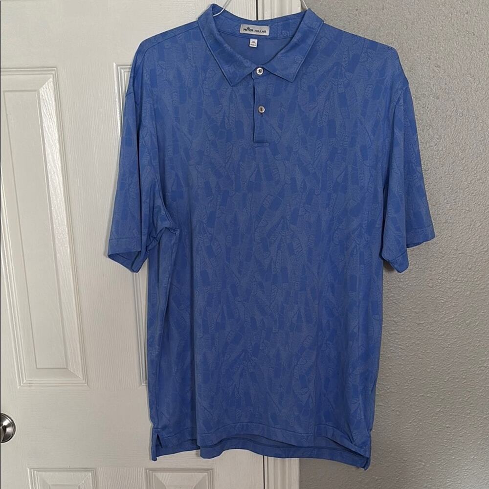 Men Golf polo Peter Millar Blue Inception Geometric Performance Jacquard size XL